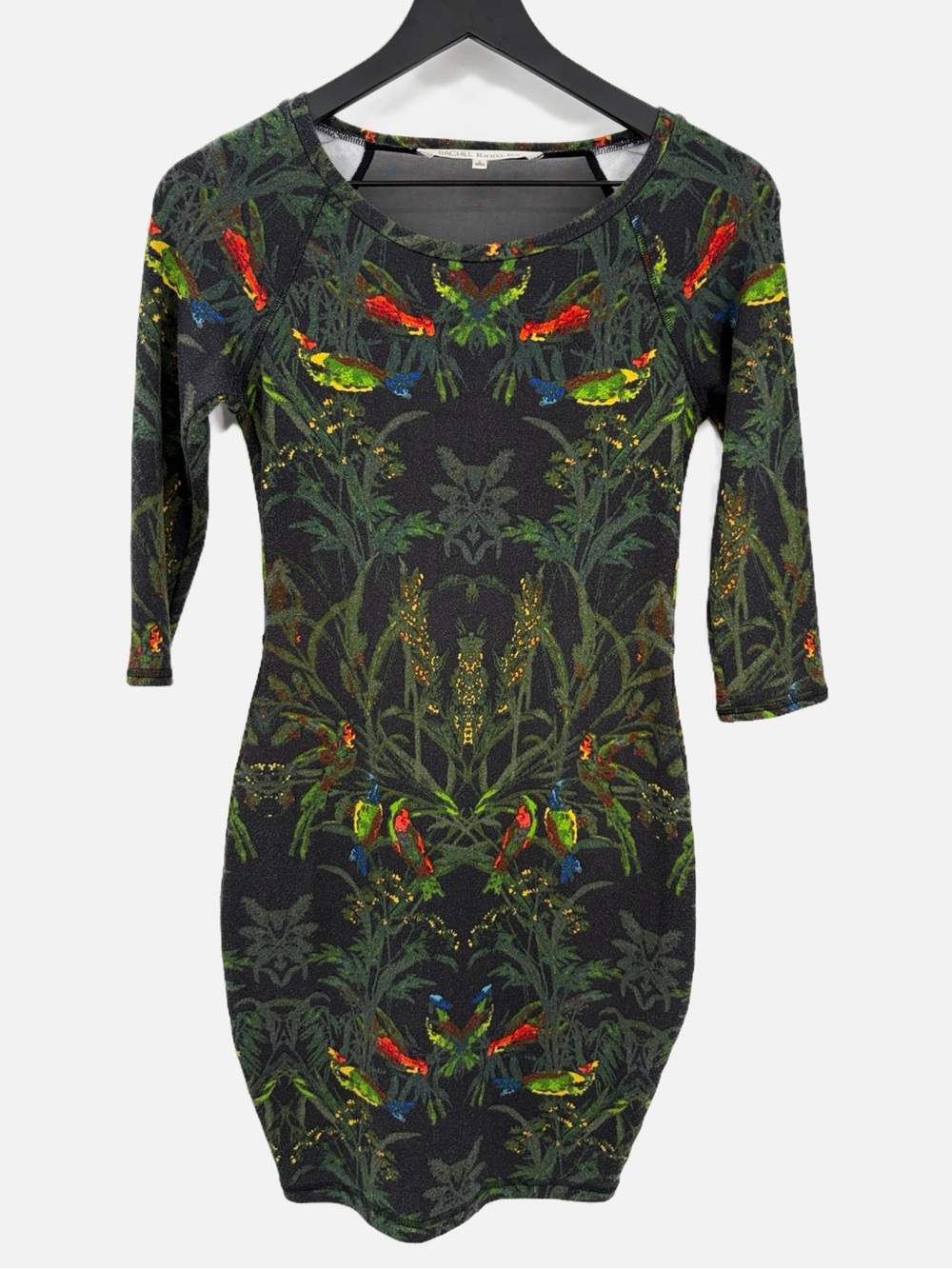 RACHEL Rachel Roy Parrot Print Illusion Back Fitted Dress Size Small